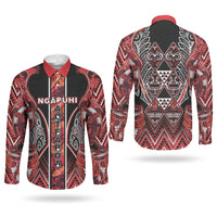 Aotearoa Ngapuhi Couples Matching Puletasi and Long Sleeve Button Shirt Maori Red Tribal Paua Shell Pattern DT05 - Polynesian Pride