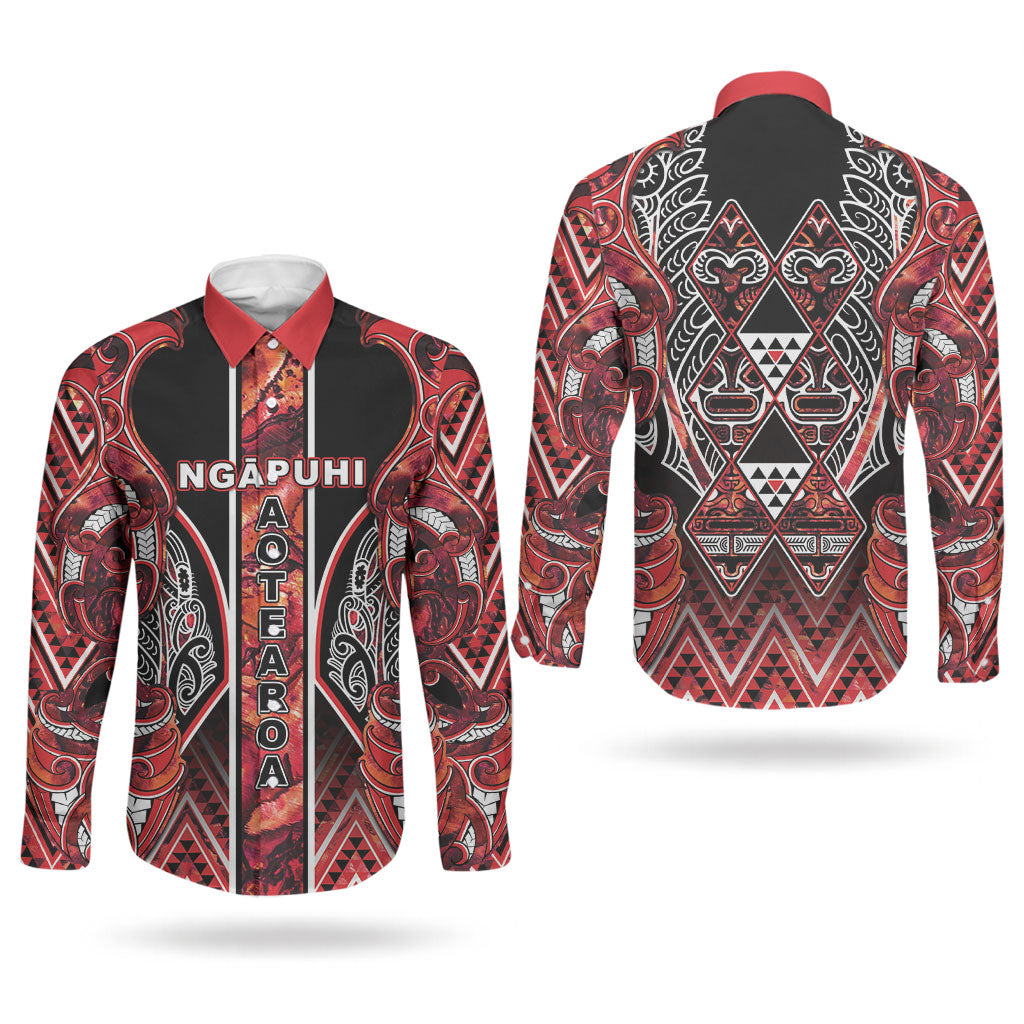 Aotearoa Ngapuhi Couples Matching Short Sleeve Bodycon Dress and Long Sleeve Button Shirt Maori Red Tribal Paua Shell Pattern DT05 - Polynesian Pride
