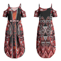 Aotearoa Ngapuhi Couples Matching Summer Maxi Dress and Long Sleeve Button Shirt Maori Red Tribal Paua Shell Pattern DT05 - Polynesian Pride
