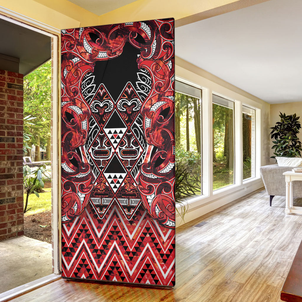 Aotearoa Ngapuhi Door Cover Maori Red Tribal Paua Shell Pattern DT05 - Polynesian Pride