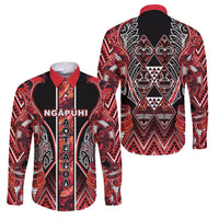 Aotearoa Ngapuhi Family Matching Long Sleeve Bodycon Dress and Hawaiian Shirt Maori Red Tribal Paua Shell Pattern DT05 Dad's Shirt - Long Sleeve Red - Polynesian Pride