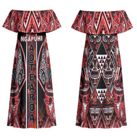 Aotearoa Ngapuhi Family Matching Off Shoulder Maxi Dress and Hawaiian Shirt Maori Red Tribal Paua Shell Pattern DT05 Mom's Dress Red - Polynesian Pride