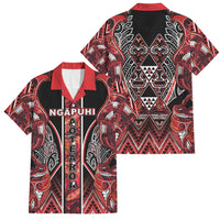 Aotearoa Ngapuhi Family Matching Off Shoulder Maxi Dress and Hawaiian Shirt Maori Red Tribal Paua Shell Pattern DT05 Dad's Shirt - Short Sleeve Red - Polynesian Pride