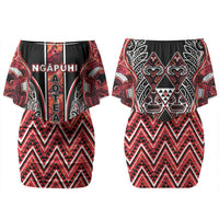 Aotearoa Ngapuhi Family Matching Off Shoulder Short Dress and Hawaiian Shirt Maori Red Tribal Paua Shell Pattern DT05 Mom's Dress Red - Polynesian Pride