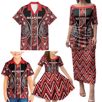 Aotearoa Ngapuhi Family Matching Puletasi and Hawaiian Shirt Maori Red Tribal Paua Shell Pattern DT05 - Polynesian Pride