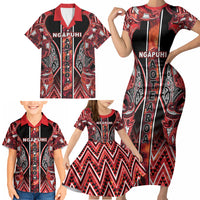 Aotearoa Ngapuhi Family Matching Short Sleeve Bodycon Dress and Hawaiian Shirt Maori Red Tribal Paua Shell Pattern DT05 - Polynesian Pride