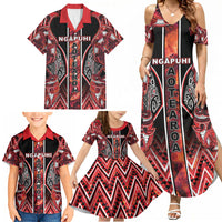 Aotearoa Ngapuhi Family Matching Summer Maxi Dress and Hawaiian Shirt Maori Red Tribal Paua Shell Pattern DT05 - Polynesian Pride