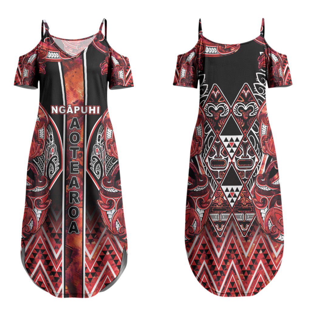 Aotearoa Ngapuhi Family Matching Summer Maxi Dress and Hawaiian Shirt Maori Red Tribal Paua Shell Pattern DT05 Mom's Dress Red - Polynesian Pride