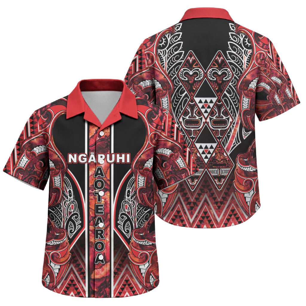 Aotearoa Ngapuhi Family Matching Summer Maxi Dress and Hawaiian Shirt Maori Red Tribal Paua Shell Pattern DT05 Son's Shirt Red - Polynesian Pride