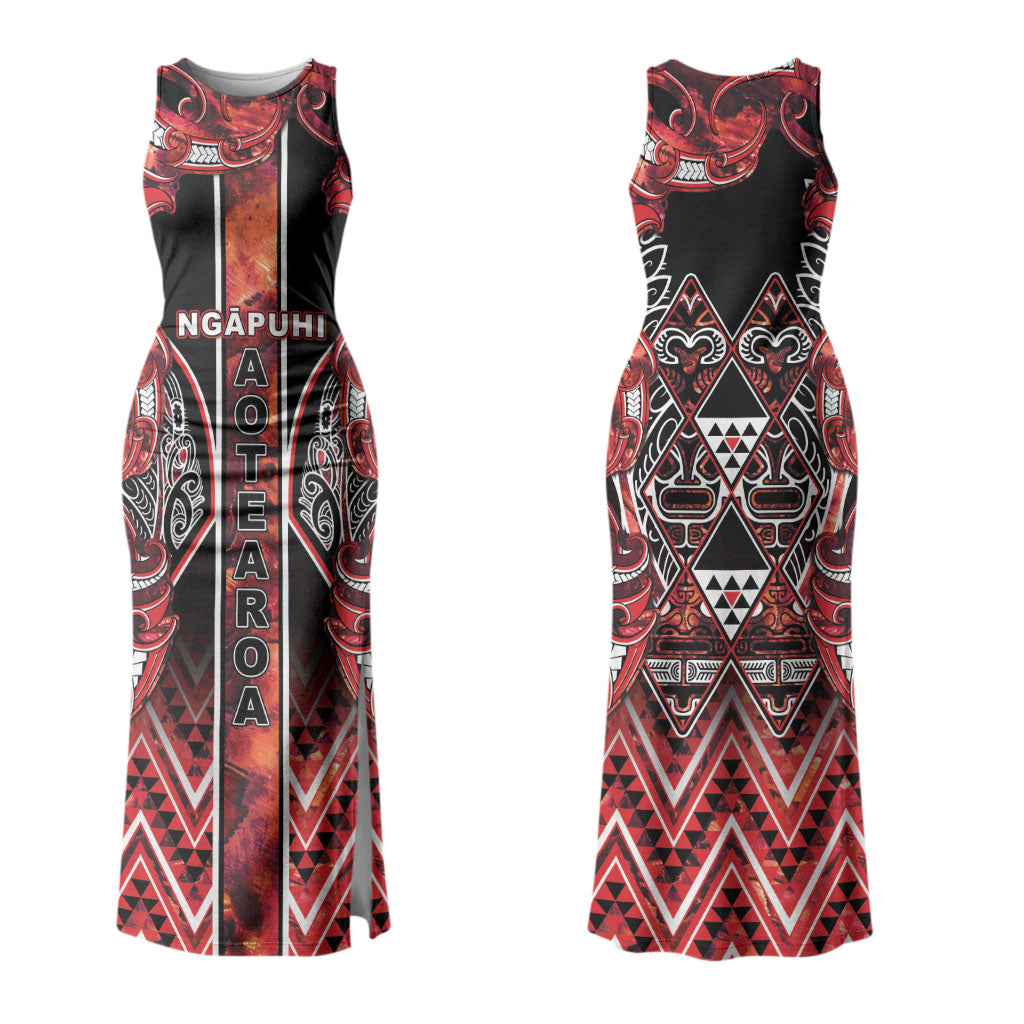 Aotearoa Ngapuhi Family Matching Tank Maxi Dress and Hawaiian Shirt Maori Red Tribal Paua Shell Pattern DT05 Mom's Dress Red - Polynesian Pride