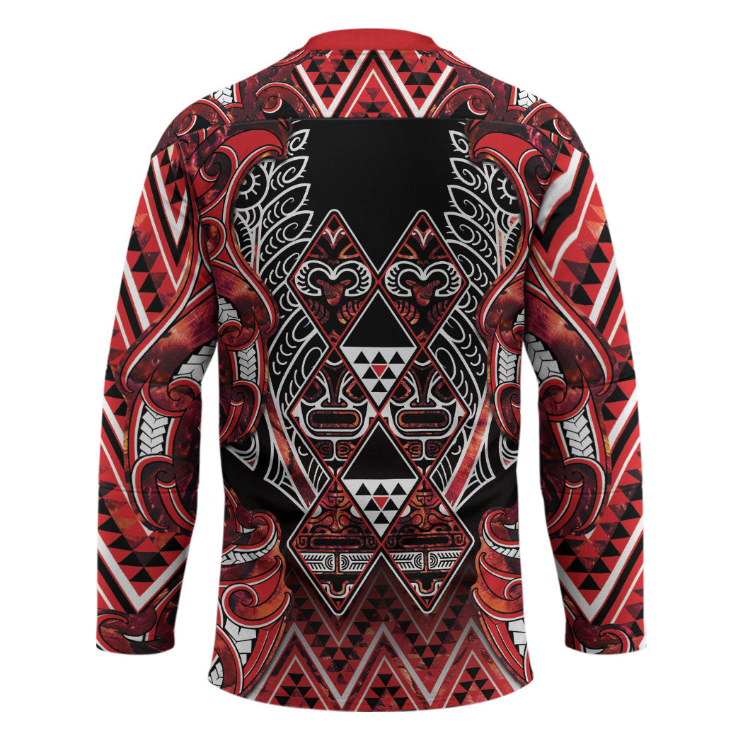 Aotearoa Ngapuhi Hockey Jersey Maori Red Tribal Paua Shell Pattern DT05 - Polynesian Pride