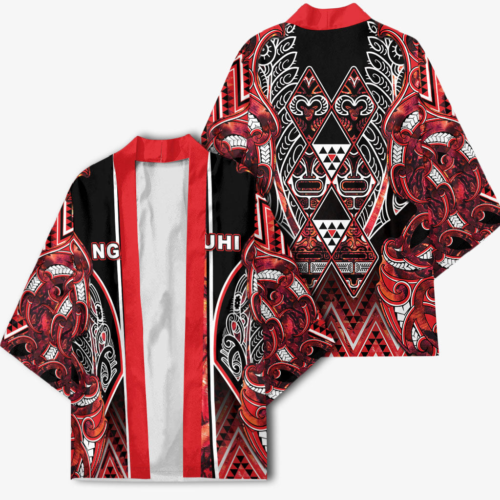 Aotearoa Ngapuhi Kimono Maori Red Tribal Paua Shell Pattern DT05 - Polynesian Pride