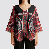 Aotearoa Ngapuhi Kimono Sleeve Blouse Maori Red Tribal Paua Shell Pattern DT05 - Polynesian Pride
