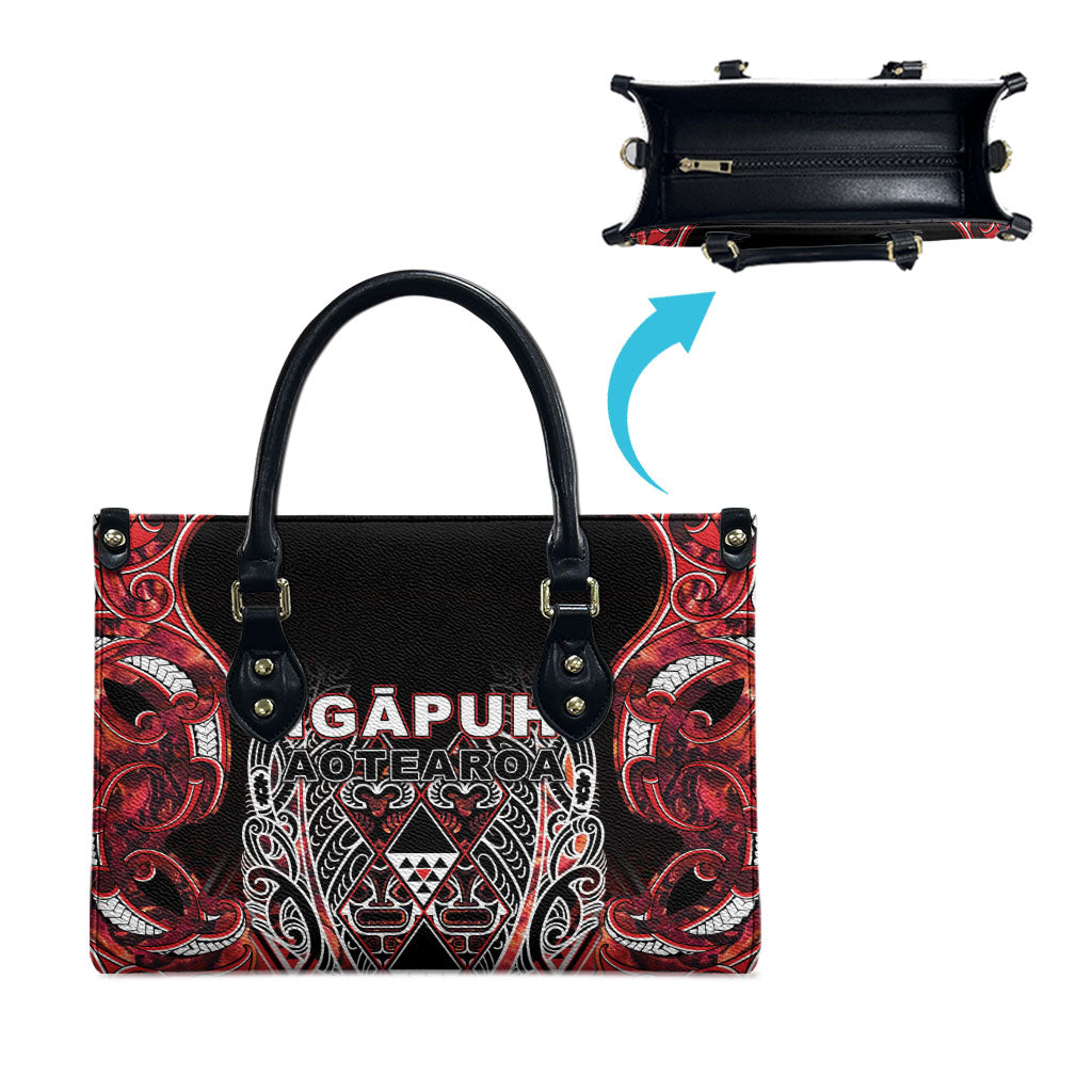 Aotearoa Ngapuhi Leather Bag Maori Red Tribal Paua Shell Pattern DT05 - Polynesian Pride