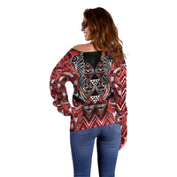 Aotearoa Ngapuhi Off Shoulder Sweater Maori Red Tribal Paua Shell Pattern DT05 - Polynesian Pride