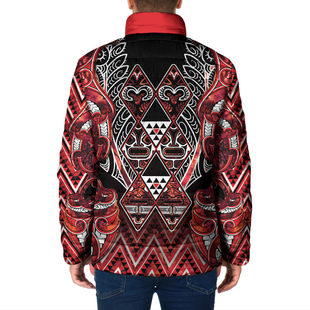 Aotearoa Ngapuhi Padded Jacket Maori Red Tribal Paua Shell Pattern DT05 - Polynesian Pride