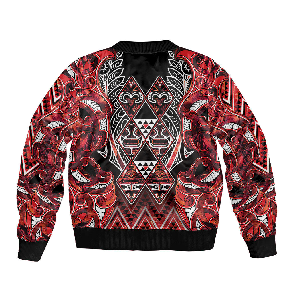 Aotearoa Ngapuhi Sleeve Zip Bomber Jacket Maori Red Tribal Paua Shell Pattern DT05 - Polynesian Pride