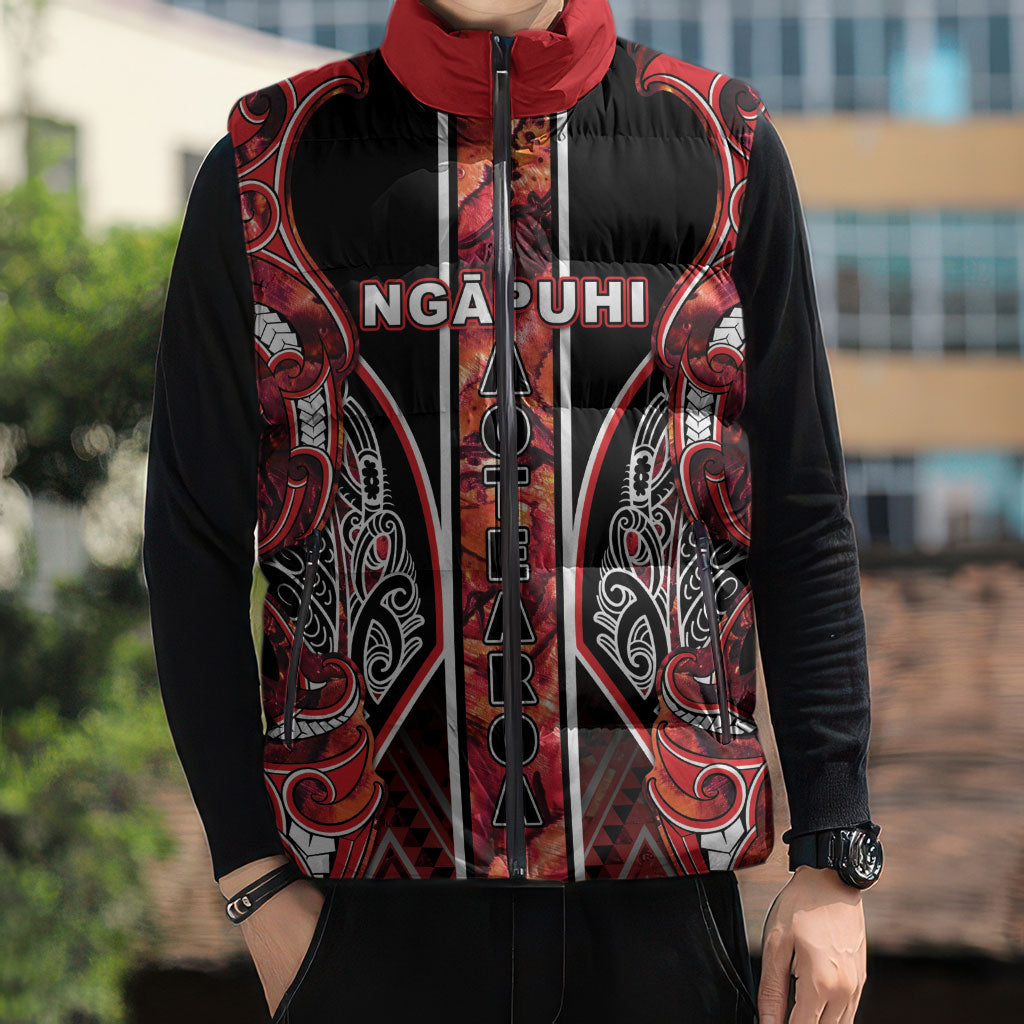 Aotearoa Ngapuhi Sleeveless Puffer Jacket Maori Red Tribal Paua Shell Pattern DT05 - Polynesian Pride