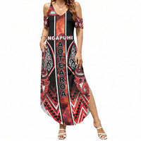 Aotearoa Ngapuhi Summer Maxi Dress Maori Red Tribal Paua Shell Pattern DT05 Women Red - Polynesian Pride
