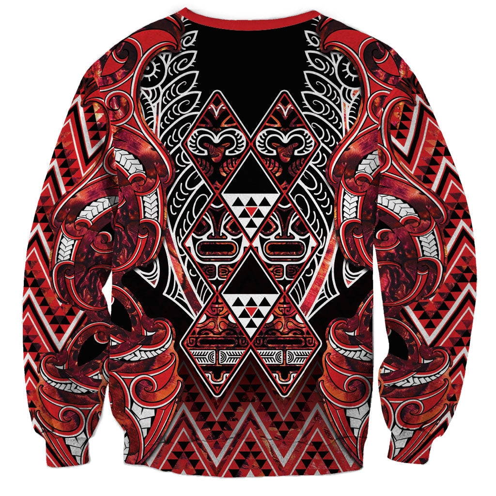 Aotearoa Ngapuhi Sweatshirt Maori Red Tribal Paua Shell Pattern DT05 - Polynesian Pride