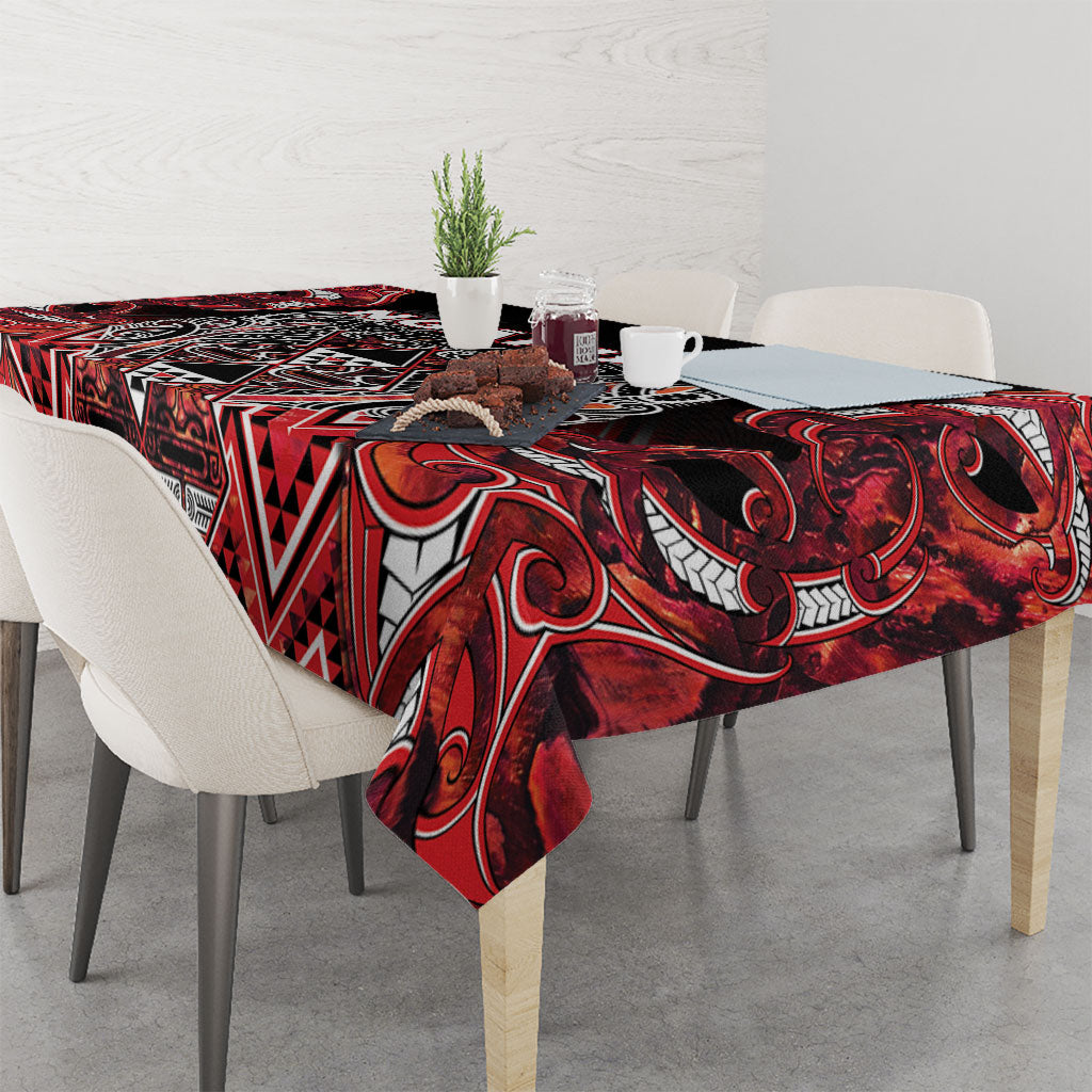 Aotearoa Ngapuhi Tablecloth Maori Red Tribal Paua Shell Pattern DT05 - Polynesian Pride