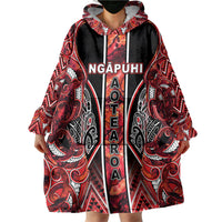 Aotearoa Ngapuhi Wearable Blanket Hoodie Maori Red Tribal Paua Shell Pattern DT05 - Polynesian Pride