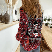 Aotearoa Ngapuhi Women Casual Shirt Maori Red Tribal Paua Shell Pattern DT05 - Polynesian Pride