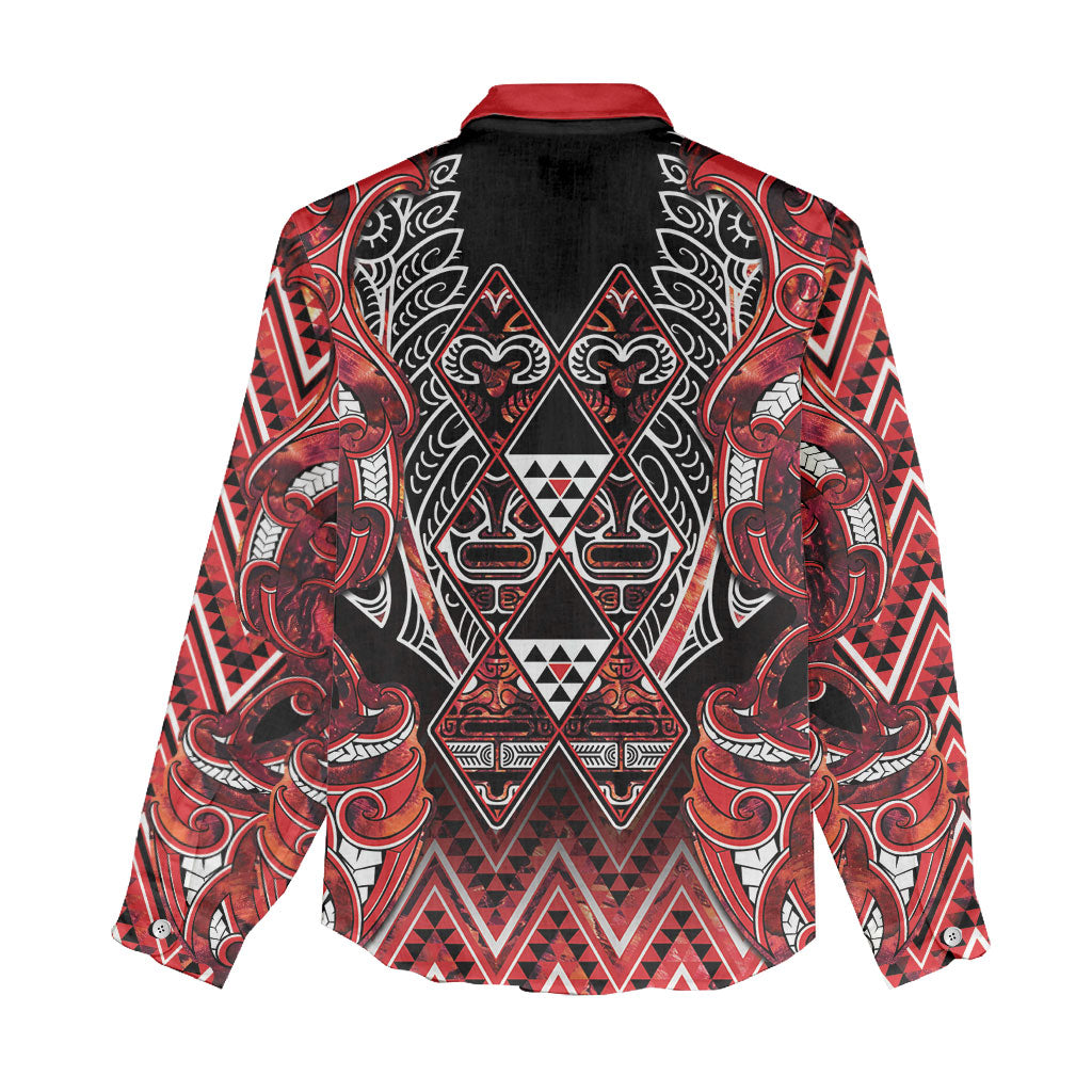 Aotearoa Ngapuhi Women Casual Shirt Maori Red Tribal Paua Shell Pattern DT05 - Polynesian Pride