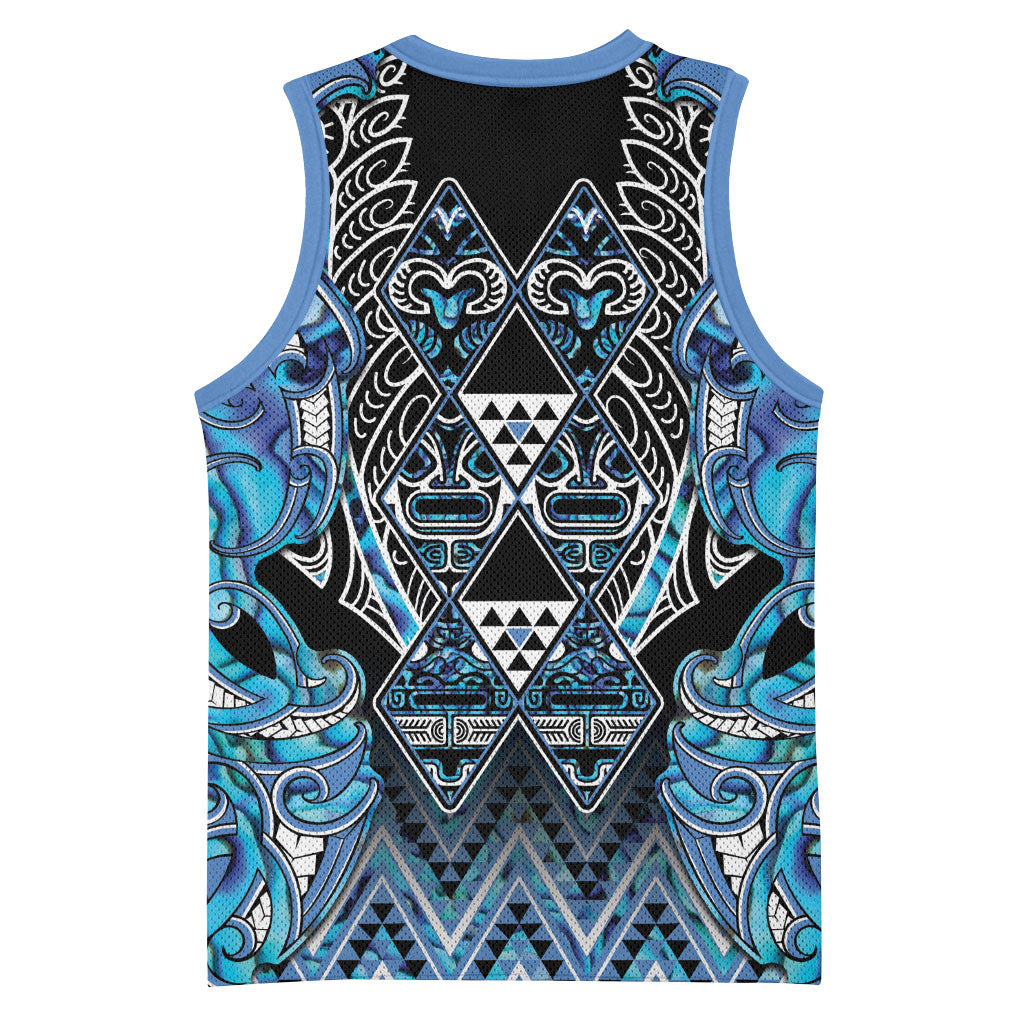Aotearoa Ngati Porou Basketball Jersey Maori Light Blue Tribal Paua Shell Pattern DT05 - Polynesian Pride
