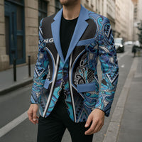 Aotearoa Ngati Porou Blazer Maori Light Blue Tribal Paua Shell Pattern DT05 - Polynesian Pride