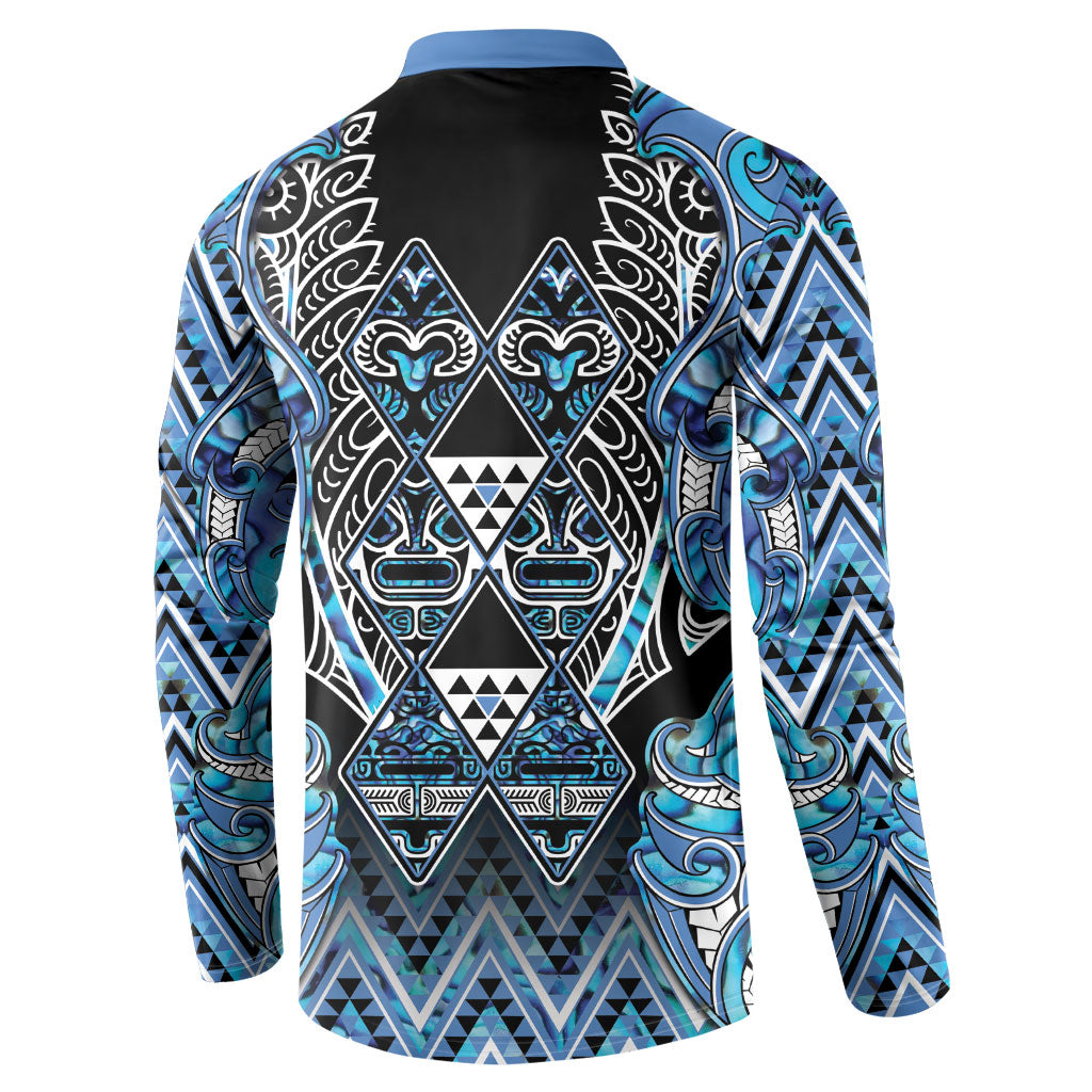 Aotearoa Ngati Porou Button Sweatshirt Maori Light Blue Tribal Paua Shell Pattern DT05 - Polynesian Pride