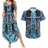 Aotearoa Ngati Porou Couples Matching Summer Maxi Dress and Hawaiian Shirt Maori Light Blue Tribal Paua Shell Pattern DT05 Blue - Polynesian Pride