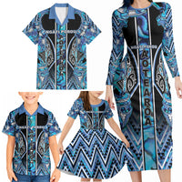 Aotearoa Ngati Porou Family Matching Long Sleeve Bodycon Dress and Hawaiian Shirt Maori Light Blue Tribal Paua Shell Pattern DT05 - Polynesian Pride