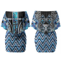 Aotearoa Ngati Porou Family Matching Off Shoulder Short Dress and Hawaiian Shirt Maori Light Blue Tribal Paua Shell Pattern DT05 Mom's Dress Blue - Polynesian Pride