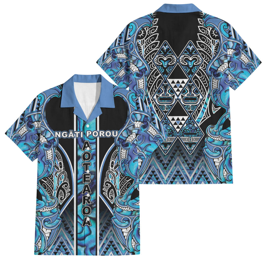 Aotearoa Ngati Porou Family Matching Puletasi and Hawaiian Shirt Maori Light Blue Tribal Paua Shell Pattern DT05 Dad's Shirt - Short Sleeve Blue - Polynesian Pride