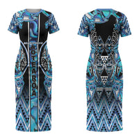 Aotearoa Ngati Porou Family Matching Short Sleeve Bodycon Dress and Hawaiian Shirt Maori Light Blue Tribal Paua Shell Pattern DT05 Mom's Dress Blue - Polynesian Pride