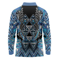 Aotearoa Ngati Porou Long Sleeve Polo Shirt Maori Light Blue Tribal Paua Shell Pattern DT05 - Polynesian Pride