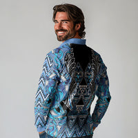 Aotearoa Ngati Porou Long Sleeve Polo Shirt Maori Light Blue Tribal Paua Shell Pattern DT05 - Polynesian Pride