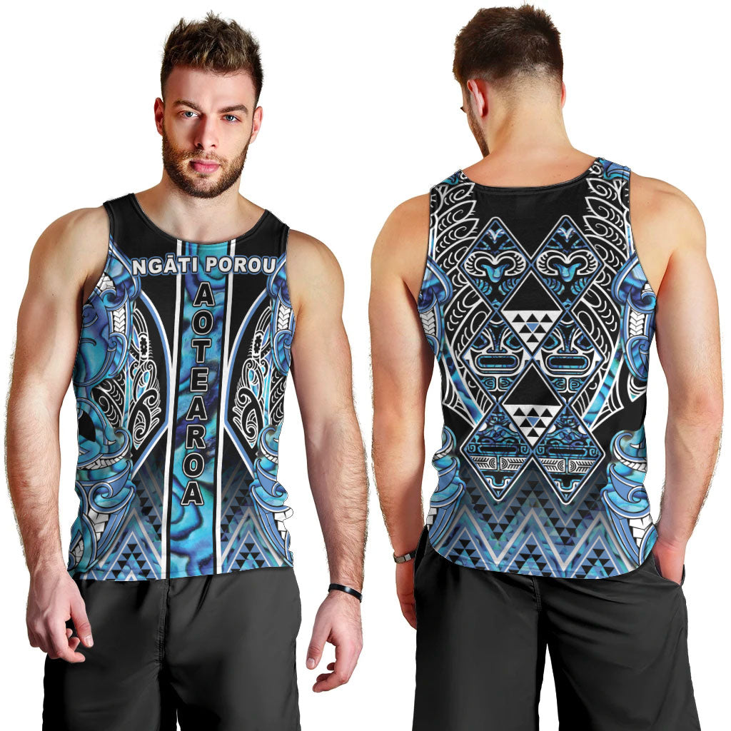 Aotearoa Ngati Porou Men Tank Top Maori Light Blue Tribal Paua Shell Pattern DT05 - Polynesian Pride