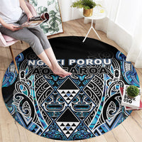 Aotearoa Ngati Porou Round Carpet Maori Light Blue Tribal Paua Shell Pattern DT05 - Polynesian Pride