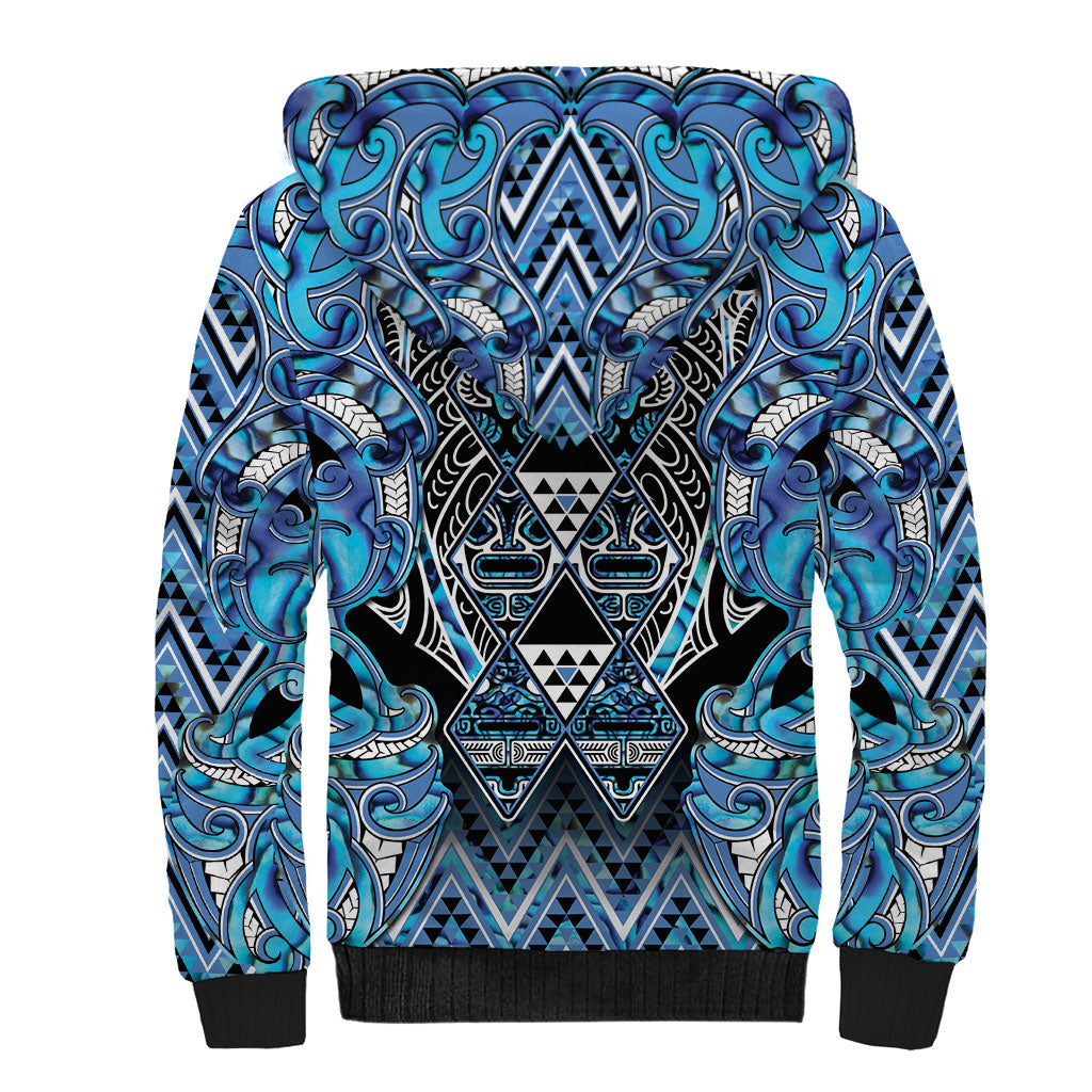 Aotearoa Ngati Porou Sherpa Hoodie Maori Light Blue Tribal Paua Shell Pattern DT05 - Polynesian Pride