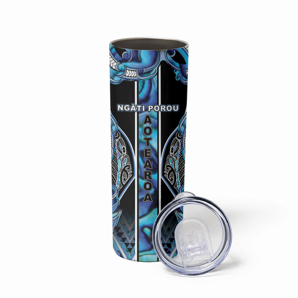 Aotearoa Ngati Porou Skinny Tumbler Maori Light Blue Tribal Paua Shell Pattern DT05 - Polynesian Pride