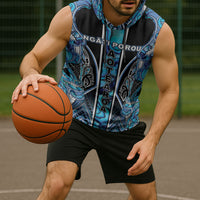 Aotearoa Ngati Porou Sleeveless Hoodie Maori Light Blue Tribal Paua Shell Pattern DT05 - Polynesian Pride