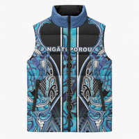 Aotearoa Ngati Porou Sleeveless Puffer Jacket Maori Light Blue Tribal Paua Shell Pattern DT05 Unisex Blue - Polynesian Pride