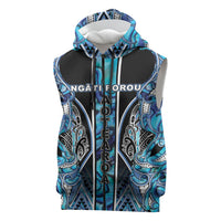 Aotearoa Ngati Porou Sleeveless Zip Hoodie Maori Light Blue Tribal Paua Shell Pattern DT05 Blue - Polynesian Pride