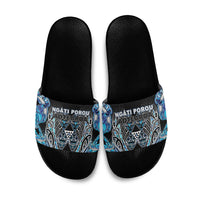 Aotearoa Ngati Porou Slide Sandals Maori Light Blue Tribal Paua Shell Pattern DT05 Blue - Polynesian Pride
