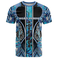 Aotearoa Ngati Porou T Shirt Maori Light Blue Tribal Paua Shell Pattern DT05 Blue - Polynesian Pride