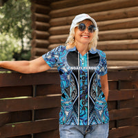 Aotearoa Ngati Porou Women Polo Shirt Maori Light Blue Tribal Paua Shell Pattern DT05 - Polynesian Pride