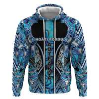 Aotearoa Ngati Porou Zip Hoodie Maori Light Blue Tribal Paua Shell Pattern DT05 Pullover Hoodie Blue - Polynesian Pride