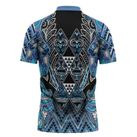 Aotearoa Ngati Porou Zipper Polo Shirt Maori Light Blue Tribal Paua Shell Pattern DT05 - Polynesian Pride